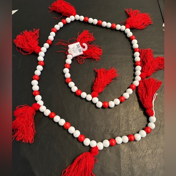 Festive Red & White Bead Garland Set 6 Included! | 72” Each |Vibrant Red Tassels - Picture 1 of 3